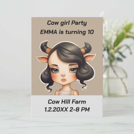 Koe meisje Party Kaart (Staand voorkant)