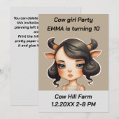Koe meisje Party Kaart (Voorkant / Achterkant)