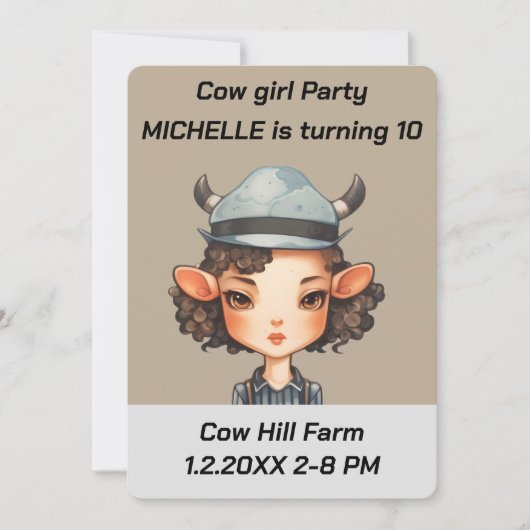 Koe meisje Party Kaart (Voorkant)