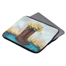 Koe meisjeslaarzen vol met gele bloemen laptop sleeve