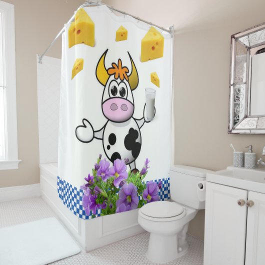 Koe Melkkaas Blauw Pset Douchegordijn (In situ)
