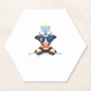 Koe Menorah Dreidel Jewish Hanukkah Vrouwen Mannen Kartonnen Onderzetters