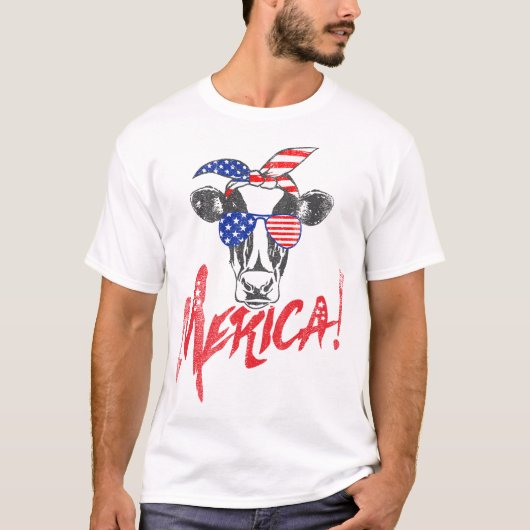 Koe Merica Funny I Love America Vierde van juli T-shirt (Voorkant)