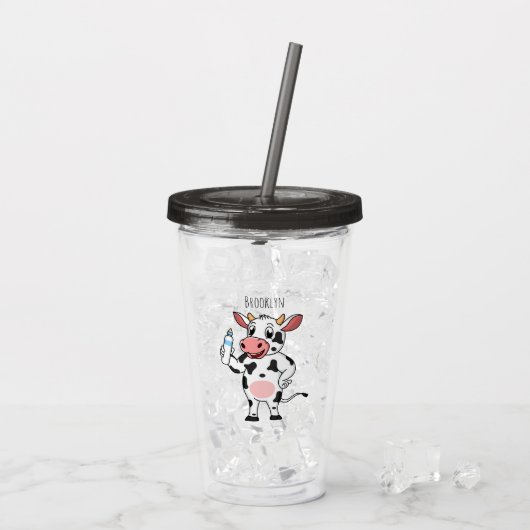 Koe met baby flesje cartoon acryl drinkbeker (Achterkant ijs)