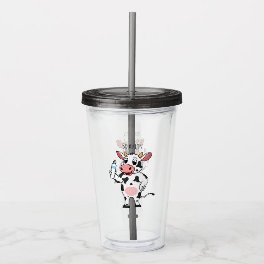 Koe met baby flesje cartoon acryl drinkbeker (Voorkant)