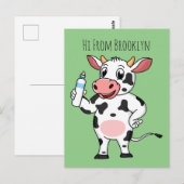 Koe met baby flesje cartoon briefkaart (Voorkant / Achterkant)