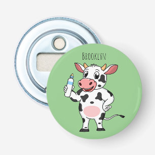 Koe met baby flesje cartoon button flesopener