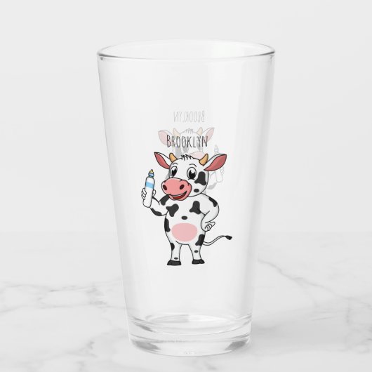 Koe met baby flesje cartoon glas (Achterkant)