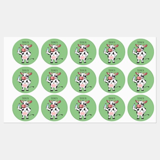 Koe met baby flesje cartoon labels (Vel)