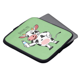 Koe met baby flesje cartoon laptop sleeve