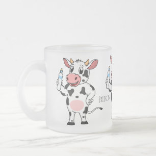 Koe met baby flesje cartoon matglas koffiemok