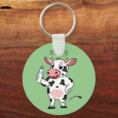 Koe met baby flesje cartoon sleutelhanger (Voorkant)