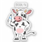 Koe met baby flesje cartoon sticker (Voorkant)