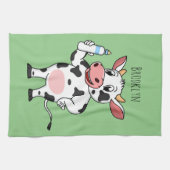 Koe met baby flesje cartoon theedoek (Horizontaal)