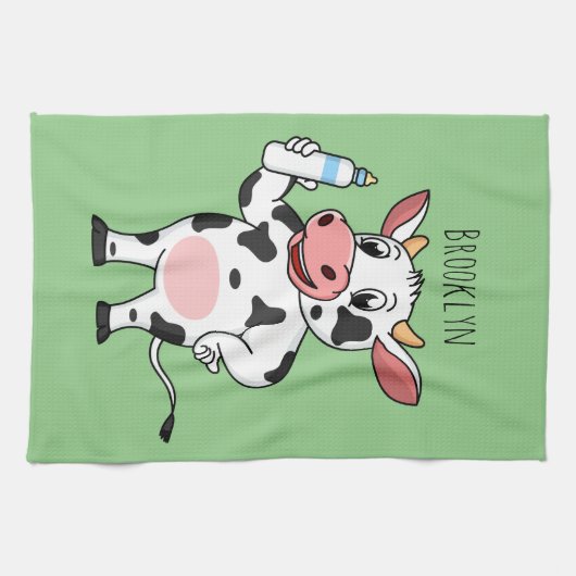 Koe met baby flesje cartoon theedoek (Horizontaal)