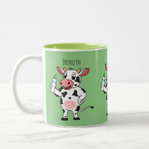 Koe met baby flesje cartoon tweekleurige koffiemok