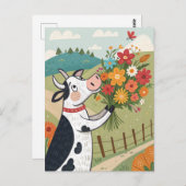 Koe met bloemen grappig en schattig briefkaart (Voorkant / Achterkant)