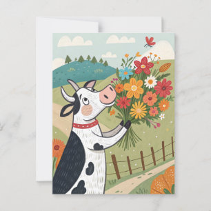 Koe met bloemen grappig en schattig briefkaart