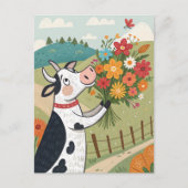 Koe met bloemen grappig en schattig briefkaart (Voorkant)