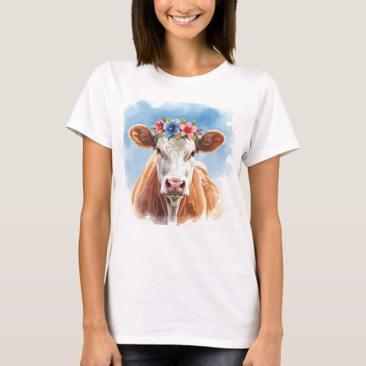  Koe met bloemen T-shirt (Voorkant)