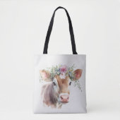 Koe met bloemen tote bag (Voorkant)