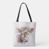 Koe met bloemen tote bag (Achterkant)