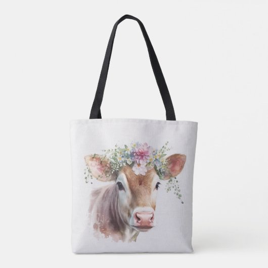 Koe met bloemen tote bag (Achterkant)