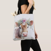 Koe met bloemen tote bag (Dichtbij)