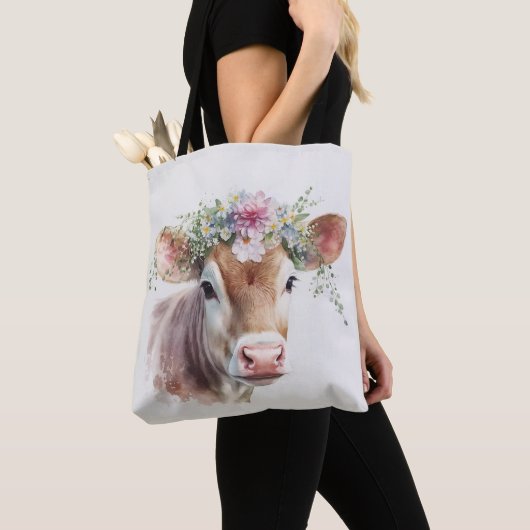 Koe met bloemen tote bag (Dichtbij)