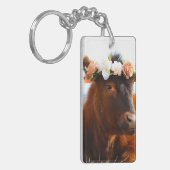 Koe met bloemenkroon sleutelhanger (2-zijdig) (Voorkant Links)