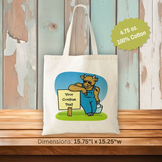 Koe met bord tote bag