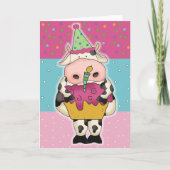 Koe met Cupcake Birthday Kaart (Voorkant)