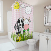 Koe met drukspeldenroze gordijn Sun Clouds Bumbleb (In situ)