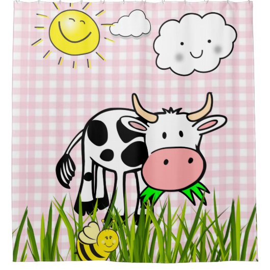 Koe met drukspeldenroze gordijn Sun Clouds Bumbleb (Voorkant)