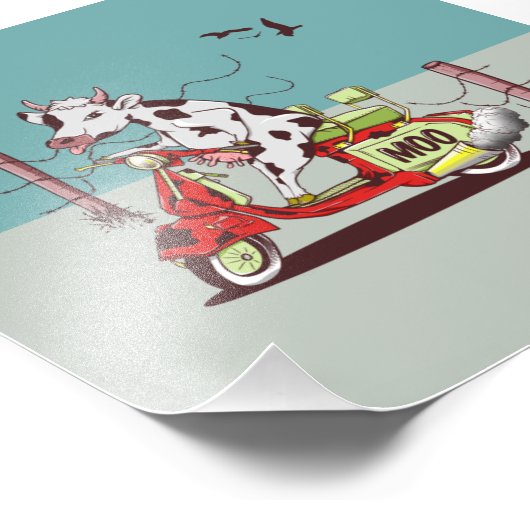 Koe met een brommer foto afdruk (Hoek)