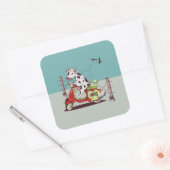 Koe met een brommer vierkante sticker (Envelop)