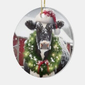 Koe met een kerstmuts keramisch ornament (Links)