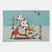 Koe met een  motor theedoek (Horizontaal)