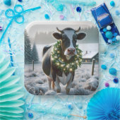 Koe met een stralende kerstkrans papieren bordje (Feest)