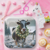 Koe met een stralende kerstkrans papieren bordje (Feest)