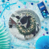 Koe met een stralende kerstkrans papieren bordje (Feest)