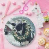 Koe met een stralende kerstkrans papieren bordje (Feest)