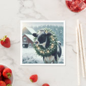 Koe met een stralende kerstkrans servet (Insitu)