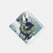 Koe met een stralende kerstkrans servet (Hoek)