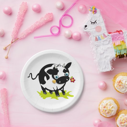 Koe met een ventilator papieren bordje (Feest)