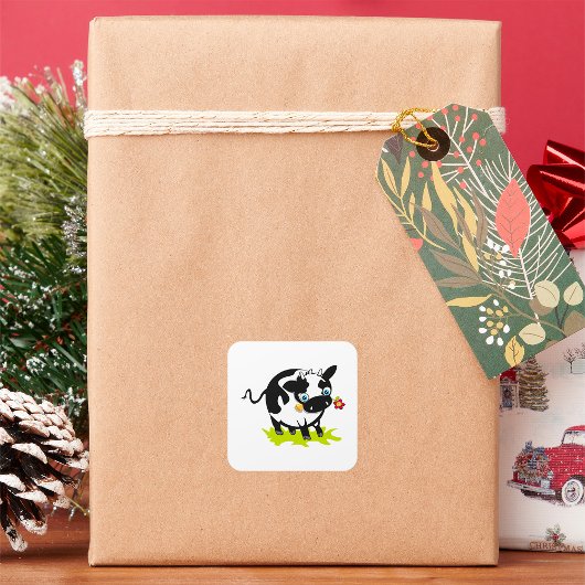 Koe met een ventilator vierkante sticker