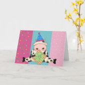 Koe met Gift Verjaardag Kaart (Gele Bloem)