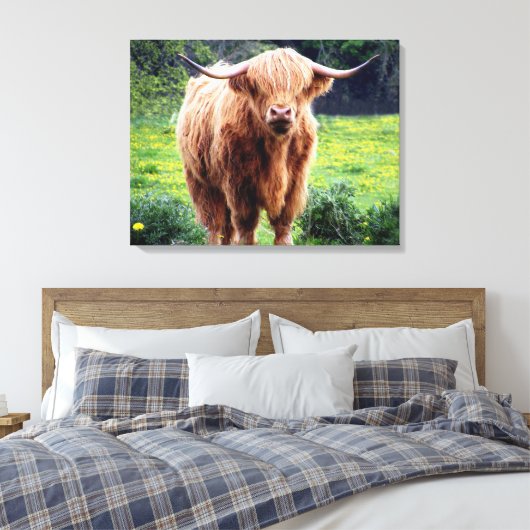 Koe met grote hoorns mooie natuur canvas afdruk (Insitu (Slaapkamer))