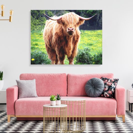 Koe met grote hoorns mooie natuur canvas afdruk (Insitu (Woonkamer))