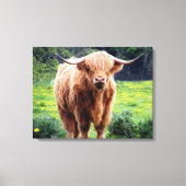 Koe met grote hoorns mooie natuur canvas afdruk (Voorkant)